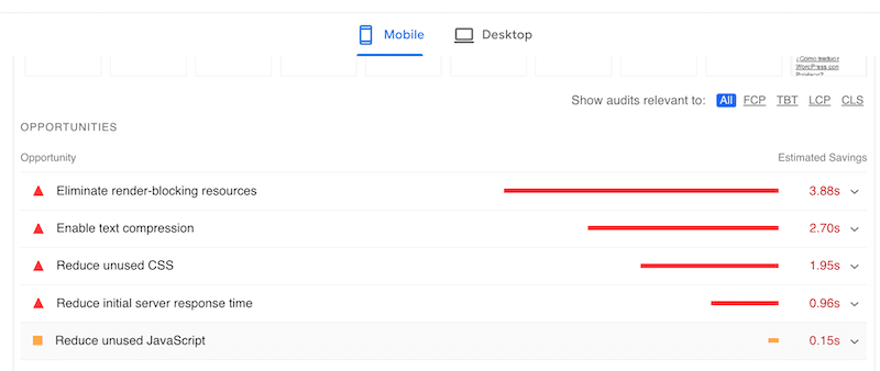 Recomendação do Lighthouse para otimizar meus arquivos – Fonte: PageSpeed ​​Insights