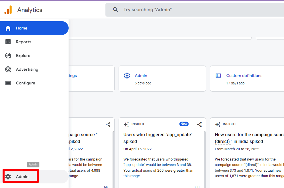 Google Analytics 4 - Acessando o Admin