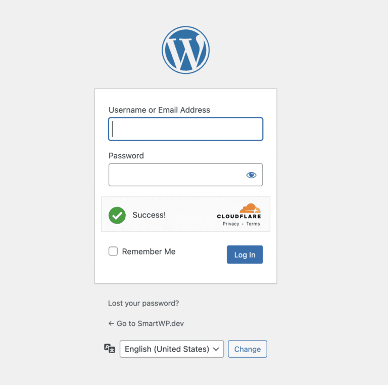 Página de login do WordPress com Cloudflare Turnstile