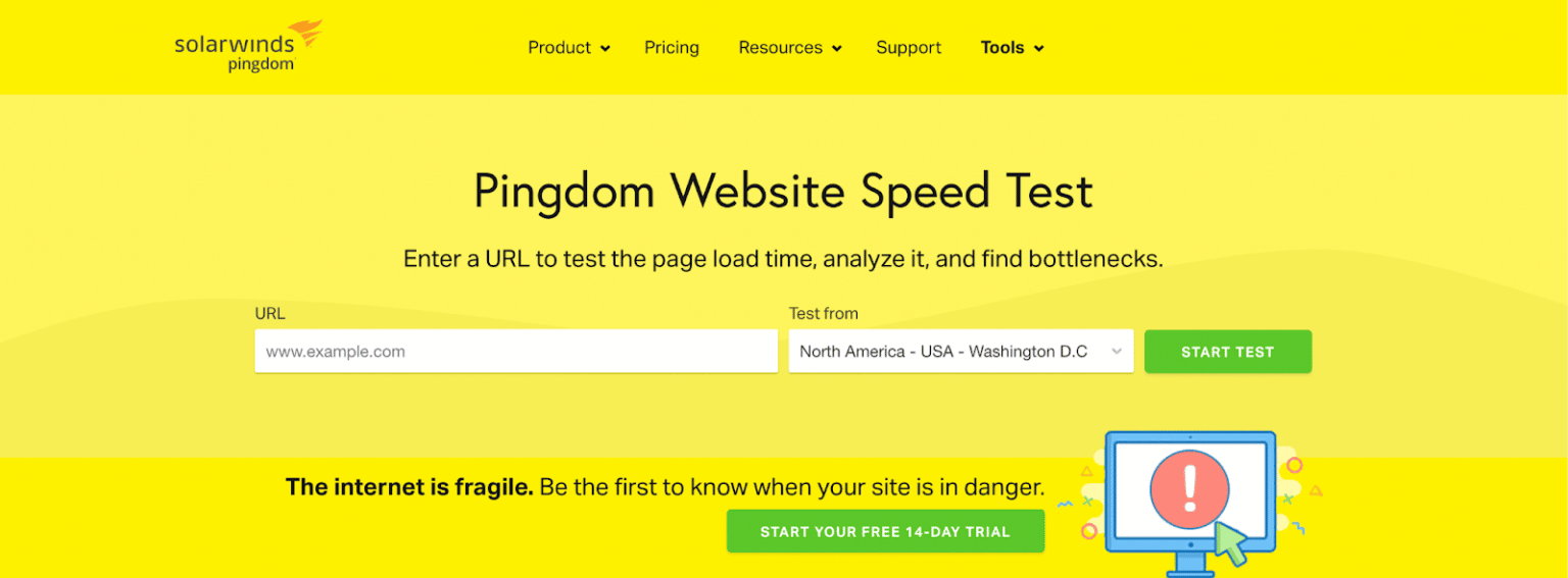 Ferramenta de teste de velocidade do site Pingdom: 