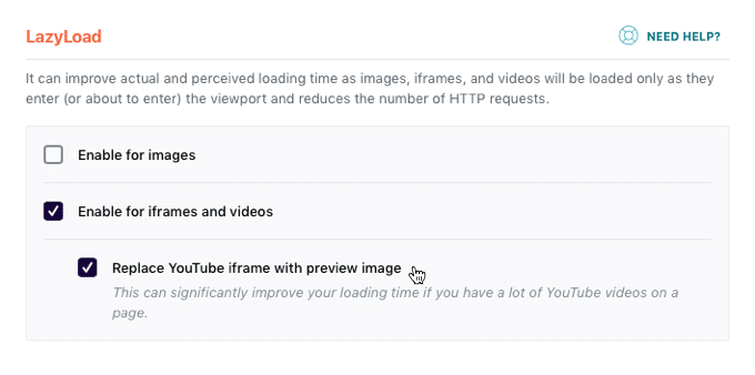 WP Rockets LazyLoad feature for iframes and videos